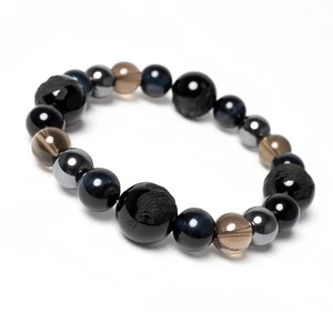 Pascle Men's Power Stone Bracelet with Four Gods, Tiger Eye, and Morion Stones f - Picture 1 of 7