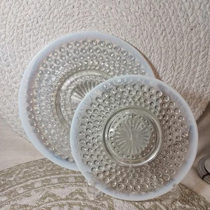 Vintage Moonstone Opalescent Hobnail Luncheon Plate & Saucer A. Hocking? Fenton? - Picture 1 of 6