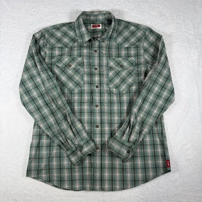Mens Wrangler Shirt L Green Plaid Check Long Sleeve Western Smart Casual Excel - Image 1 of 4
