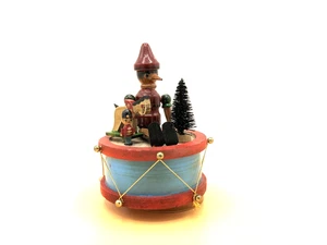 Vintage drehbare Weihnachts Pinocchio Spieluhr aus Holz - "Mama küsst Weihnachtsmann" - Bild 1 von 8