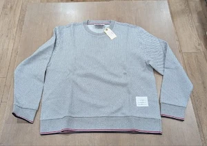 $1150 Mens THOM BROWNE Chevron Print Crewneck Sweatshirt Light Gray 5 - 2XL - Picture 1 of 9