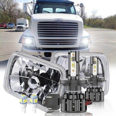 For Ford L9000 1981-1997 Pair 5X7" 7x6" H/L Square Headlight H4 Bulb White 6000K - Image 1 of 4