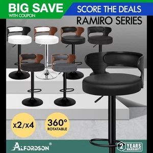 ALFORDSON Bar Stool Wooden Kitchen Swivel Chair Leather Fabric Ramiro x2/x4 - Picture 1 of 169
