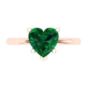 14K Rose Gold Simulated Emerald Solitaire Engagement Ring (2 cttw, Heart-Cut) - Picture 1 of 11