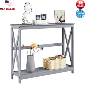 Narrow Console Table 2 Tier Sofa Table W/ Storage Shelf Entryway Furniture New - Picture 1 of 6