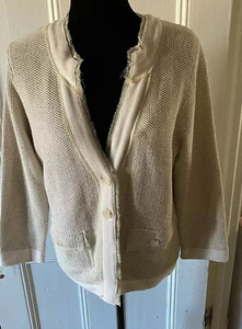 Coldwater Creek Cardigan Sweater Metallic Silver Cream Buttons Pockets Med 10/12 - Picture 1 of 9