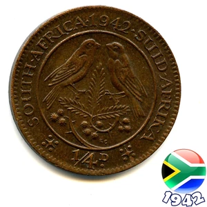 A SOUTH AFRICA 1942 GEORGE VI 1/4 PENNY ¼d coin, 83 Years Old! (Re: 1942_13/4) - Picture 1 of 2