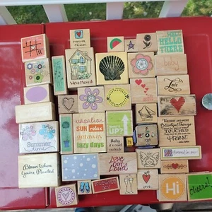 41 Miscellaneous Wooden Stamp Lot Various Brands  - Picture 1 of 9