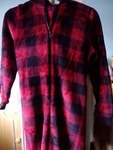 Unisex Boys Girls Red/black Checkered Fleece All in one Jumpsuit Playsuit 10yrs - Picture 1 of 6