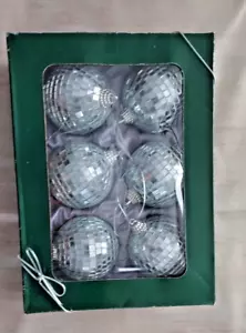 Vintage Set of 6 Disco Ball Glass Christmas Ornaments Silver Mirror Mosaic - Picture 1 of 4