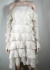 ZIMMERMANN IVORY CREAM LACE RUFFLE TIER DRESS OFF SHOULDER DOT, WORN ONCE SIZE 1 - Picture 1 of 6