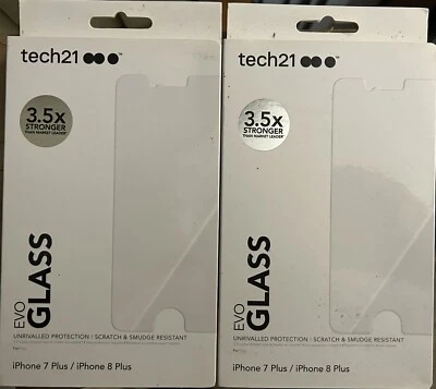 NEW Tech21 EVO Tempered Glass Screen Protector iPhone 7 Plus 8 Plus - SEALED - Image 1 of 2