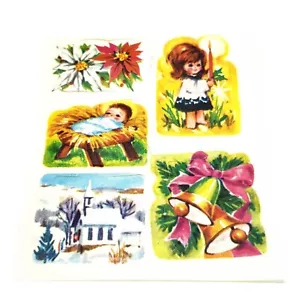 Vintage Gummed Christmas Stickers- One Sheet of 5 Stickers - Picture 1 of 2
