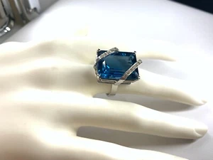 17.07 Carat London Blue Topaz 14K White Gold Diamond Ring - Picture 1 of 11