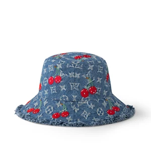 LOUIS VUITTON x Takashi Murakami M5032S Bucket Hat Monogram Denim Cherry - Picture 1 of 2
