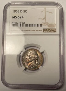 1953-D Jefferson Nickel NGC MS67+ Plus Rainbow Toned None Finer - Picture 1 of 7
