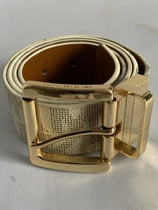 Michael Kors Women Monogram Reversible Logo Gold Buckle Belt Vanilla 553119 Sz M - Picture 1 of 7