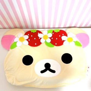 Rilakkuma Korilakkuma San-X White Rug Face Mold Fluffy Strawberry Flower Rare JP - Picture 1 of 24