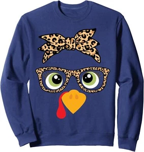 Thanksgiving Turkey Face Leopard Print Glasses Unisex Crewneck Sweatshirt - Picture 1 of 5