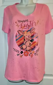 Easter T-Shirt Size Large 12-14 Pink Speckled Bunny Flowers New With Tags - Picture 1 of 7