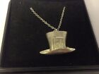 Mad Hatter Top Hat TG387 Pewter On 18" Silver Plated Curb Necklace