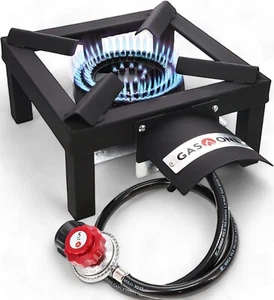 High Pressure Single Propane Burner - Outdoor Cooking with Heat Shield and Guard - Picture 1 of 5