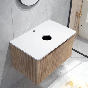 ACA Brown Vanity Unit 760mm Bathroom Cabinet Storage Wall Hung Stone Counter Top - Picture 1 of 7