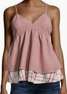 ROMEO JULIET COUTURE Tiered Gingham Red Cream Spaghetti Strap Top NEW Womens M - Picture 1 of 7