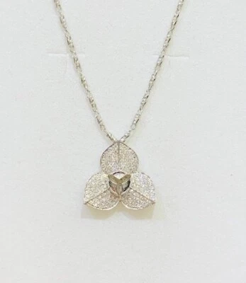 18K Solid White Gold Flower Romduol  Diamond 17K Pendant & link Chain Necklace - Image 1 of 4