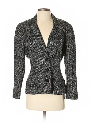 TRUE VINTAGE 80s 90S ANN TAYLOR 100% SILK BLACK WHITE TWEED BLAZER TAILOR CHECK - Image 1 of 2
