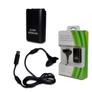 KIT CAVO FILO USB E BATTERIA RICARICABILE PER XBOX 360 CONTROLLER 1000 MAH - Foto 1 di 8