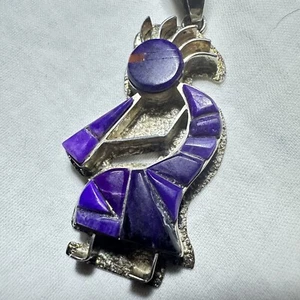 Navajo Larry Castillo Sugilite & Sterling Silver Kokopelli Pendant- Signed - Picture 1 of 7