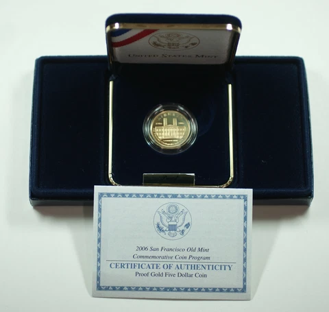 2006 San Francisco Old Mint $5 Gold Commemorative Proof Coin w/ Box COA Cover