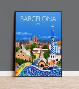Barcelona Travel Poster Wall Art, Travel Print of Barcelona, City of Barcelona - Picture 1 of 3