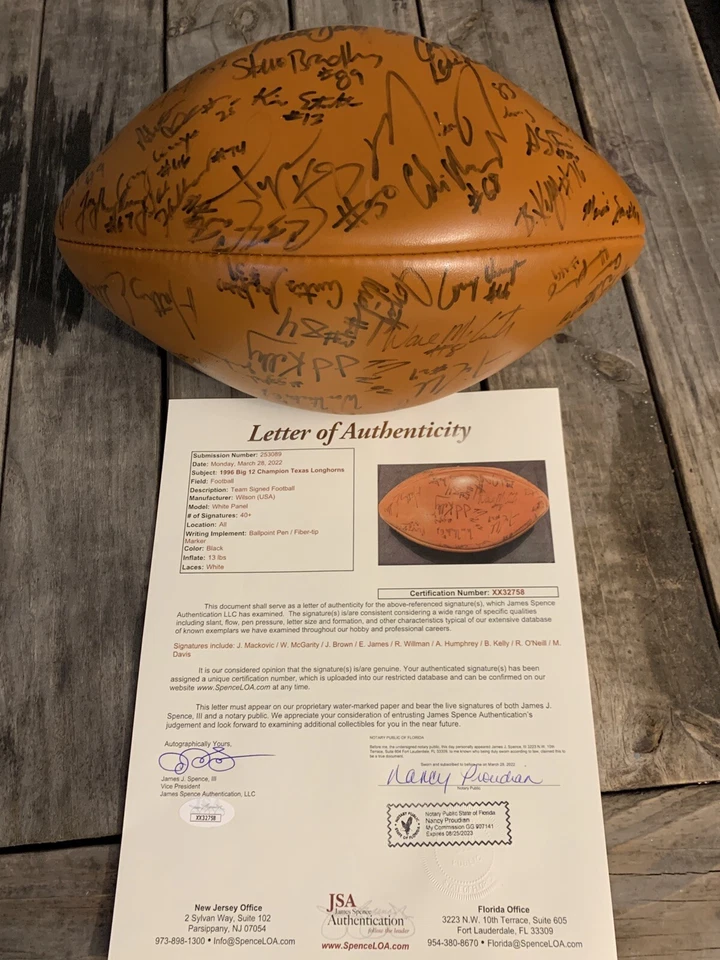 JSA COA 1996 TEXAS LONGHORNS TEAM SIGNED FOOTBALL  (1st BIG 12  CHAMPS) *40+ SIG - Image 1 of 4