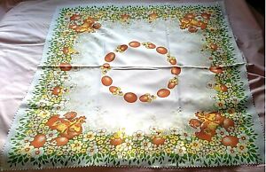 Cute & Colourful Vintage Style Easter Tablecloth Chicks & Eggs - NEW 33" SQUARE