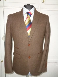 HARRY BROWN HERTIAGE MARRONE TWEED GIACCA BORDO VELLUTO TAGLIA UK 38 CORTA - Foto 1 di 11