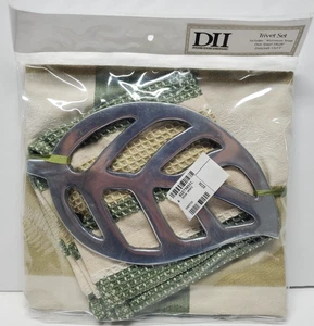 NEU DII Blattform Untersetzer Set mit Geschirrtuch & Geschirrtuch grün beige VERSIEGELT - Bild 1 von 5