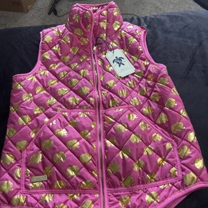 Simply Southern NWT Women's Size Small Quilted Puffer Vest Jacket Pink Gold - Picture 1 of 5