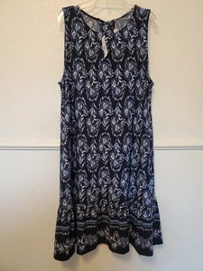 Loft Women Blue Floral Polyester Round Neck Sleeveless Knee Length Dress Size L - Picture 1 of 15