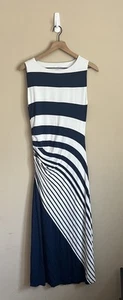 Soft Surroundings Navy Stripe Maxi Dress Vela Infinity Jersey Knit Petite Small - Picture 1 of 5