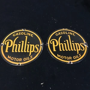 PHILLIPS MOTORÖL 2er SET Porzellan Benzin Pumpe Schild 12 ZOLL - Bild 1 von 4