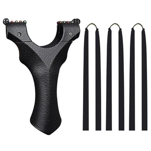 Flachband Schleuder Jagd Katapult mit 3 Stück schwarzen Flachgummibändern 10 Ziel... - Bild 1 von 7