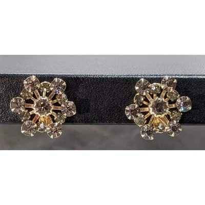 Pendientes de clip vintage de piedra de cristal gris tono oro rosa diseño de flores en racimo Foto 1 de 2