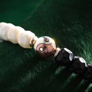 Taoist Taiji Yin-Yang Bead S925 Silver & Copper Bi-Color Bracelet Spacer Charm - Picture 1 of 20