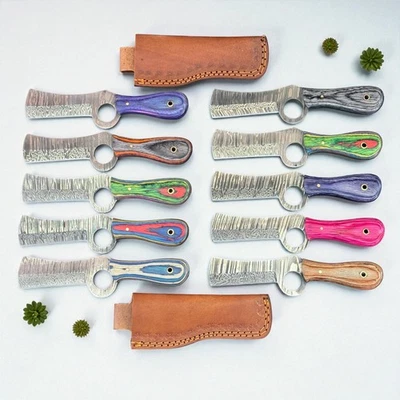 Cowboy Bull Cutter Knives | Lot of 10 | Damascus Steel | Premium Wood | D975 - Image 1 of 4