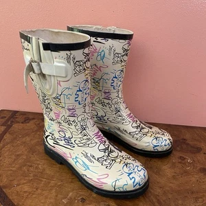 Women’s Rain Boots Size 9, Graffiti Cream - Picture 1 of 14
