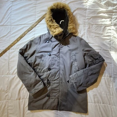 Alpha  industries Winter Jacket Mens Gray Warm Fur Lined Hood - Image 1 of 4