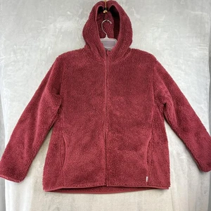 Giacca donna Eddie Bauer grande bordeaux sherpa pile con cappuccio zip intera tasche - Foto 1 di 13