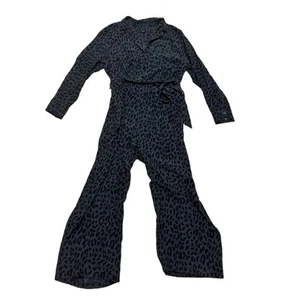 Rails Callan Jumpsuit Women's Size L Azure Blue Leopard Print Pockets Tie Waist - Picture 1 of 8